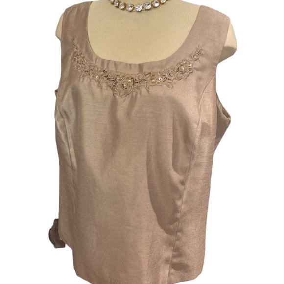BLOUSE Sleeveless Sz 20W Beige Silk-look Side Zip Mother of the Bride - Picture 4 of 13